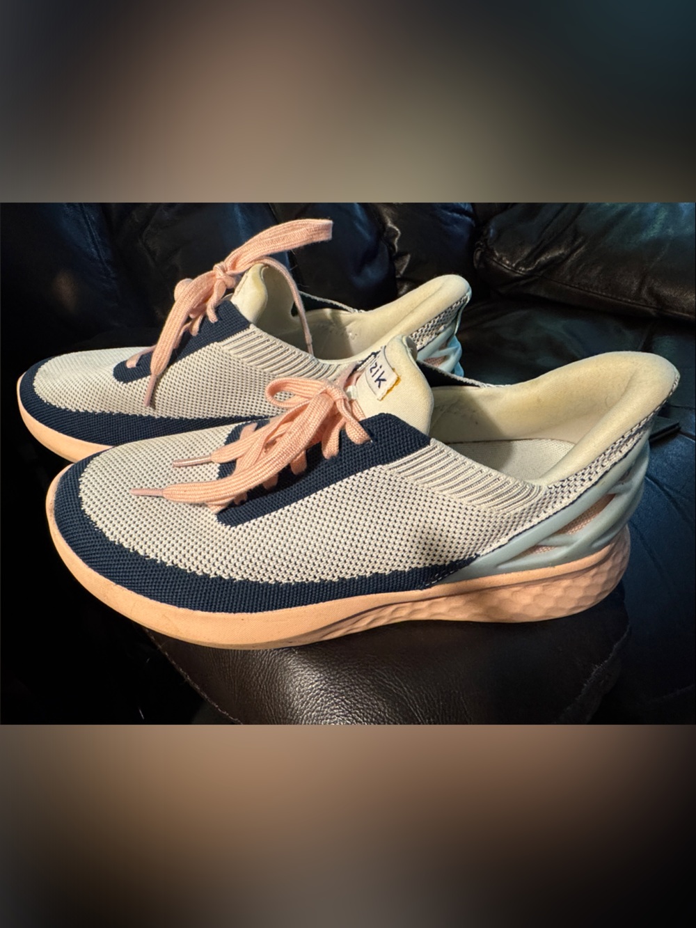 Women’s Kizik Athens Athletic Sneaker - Cream, Navy & Peach 9.5 WIDE width